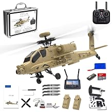 RC Apache Helicopters Flight Controller 2.4G 4CH Single Rotor Heli Military Aircraft with One-Key Start Altitude Hold Remote Model Birthday Gift for Adults & BeginnersWith Camera
