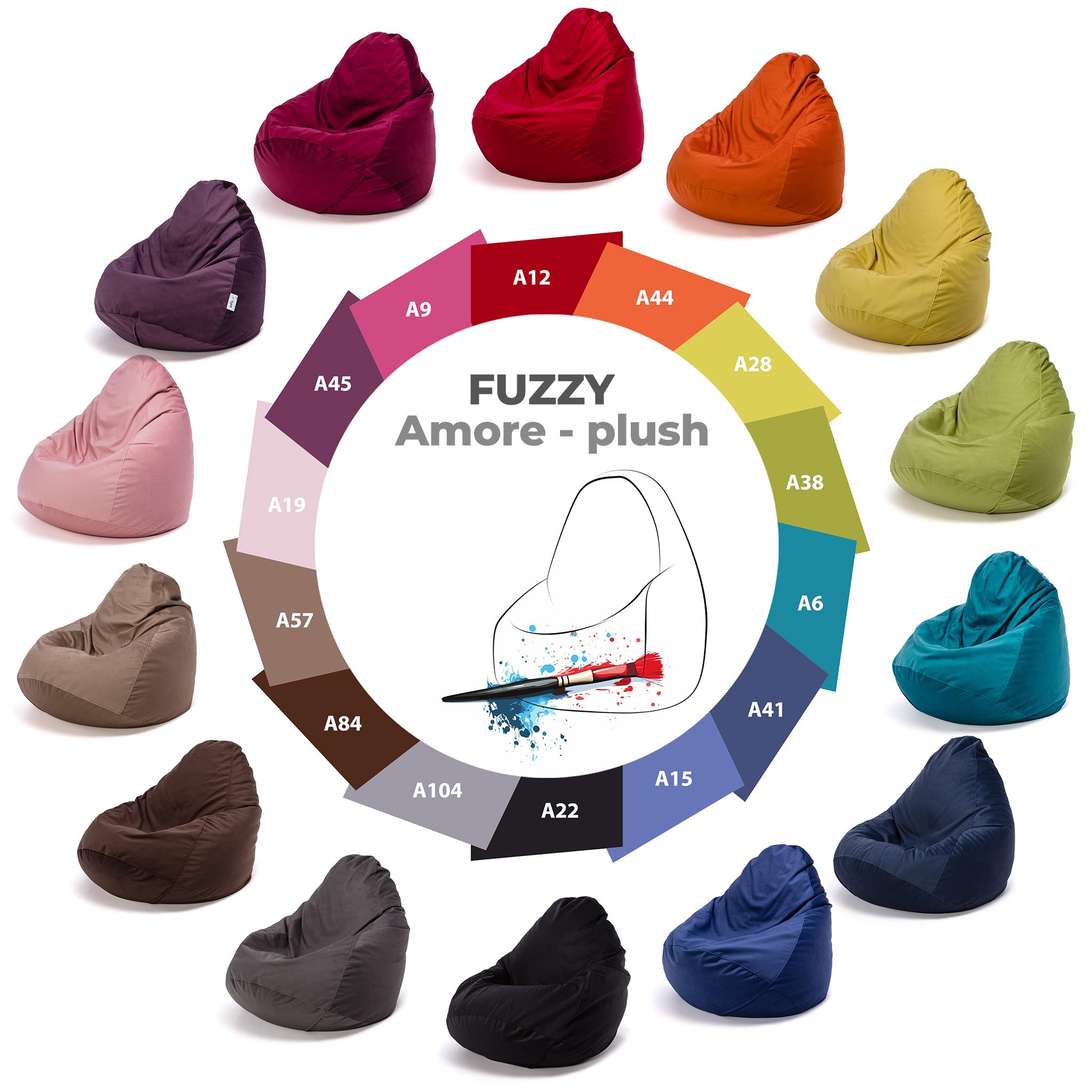 Ecopuf Fuzzy - Pouf Fauteuil en Microfibre - Pouf Poire Adulte - Fauteuil Relax Salon - Pouf Salon avec Rembourrage en Billes de Polystyrène - Meubles de Salon - 80x110 cm - Turquoise A6