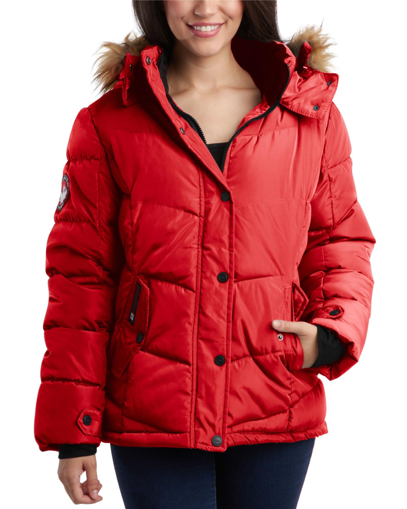 CANADA WEATHER GEARWomen's Winter Coat - Quilted Heavyweight Puffer Parka Coat – Plus Sized Jacket for Women (S-3X), Size Large, Red/Natural