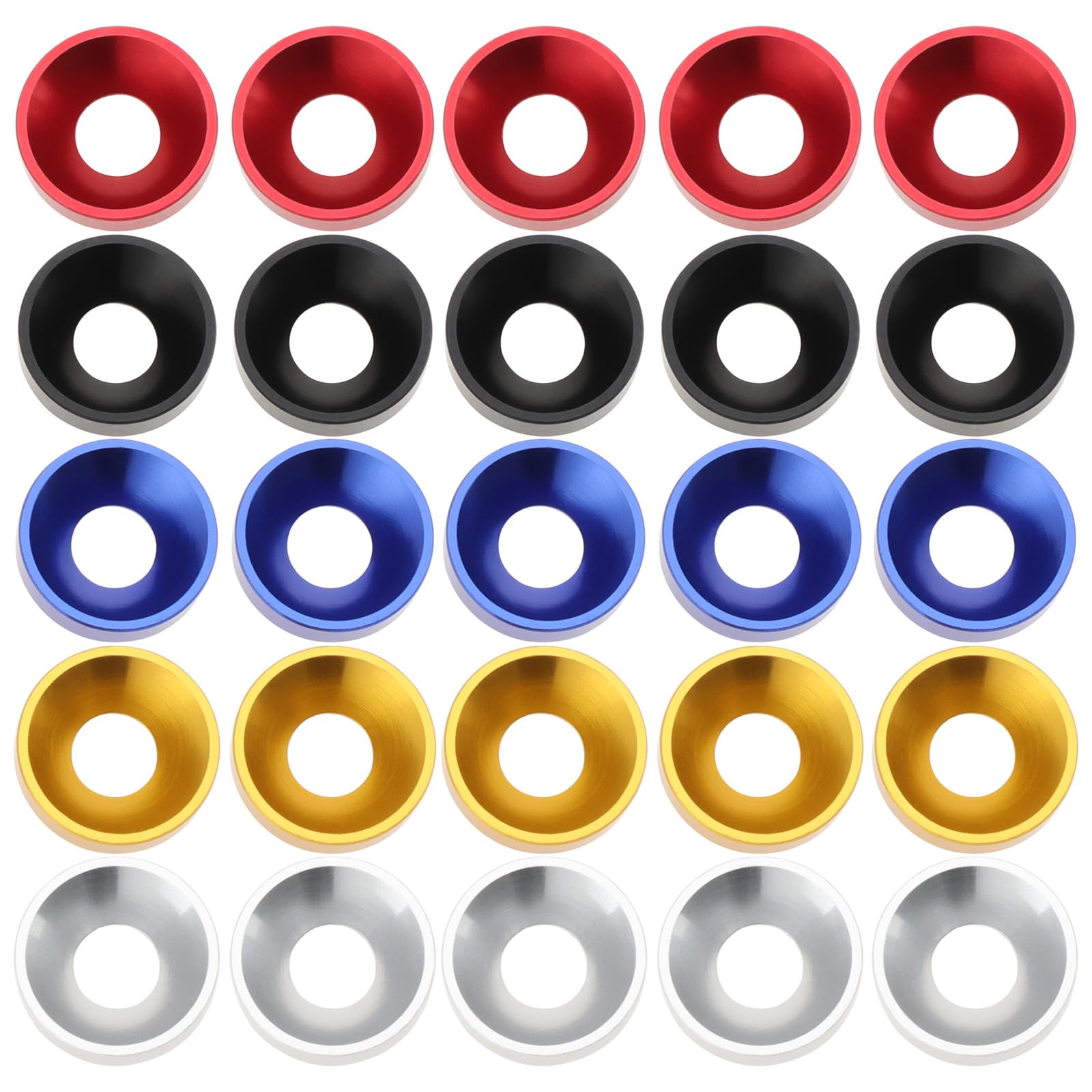 SG Store 25pcs M5x12x3mm Countersunk Washers Alloy Aluminum Colourful Gaskets Contains 5pcs Each of Black/Red/Blue/Silver/Gold for Car Furniture Screw Accessories