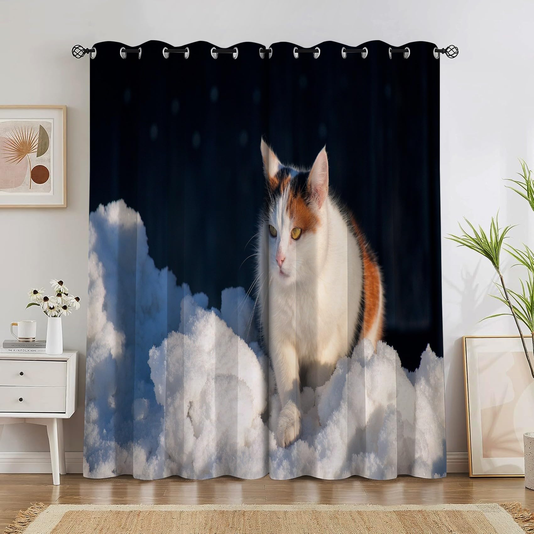 Rideau occultant thermique motif chat écaille de tortue 140x260cm lot de 2