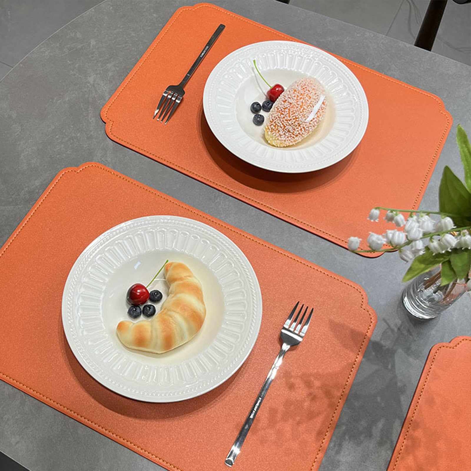 Platzset Kunstleder Einfarbig, Rechteckig Tischsets Orange 30x45cm für Hause Küche, 6er Set Tischmatte PVC Leder Modern