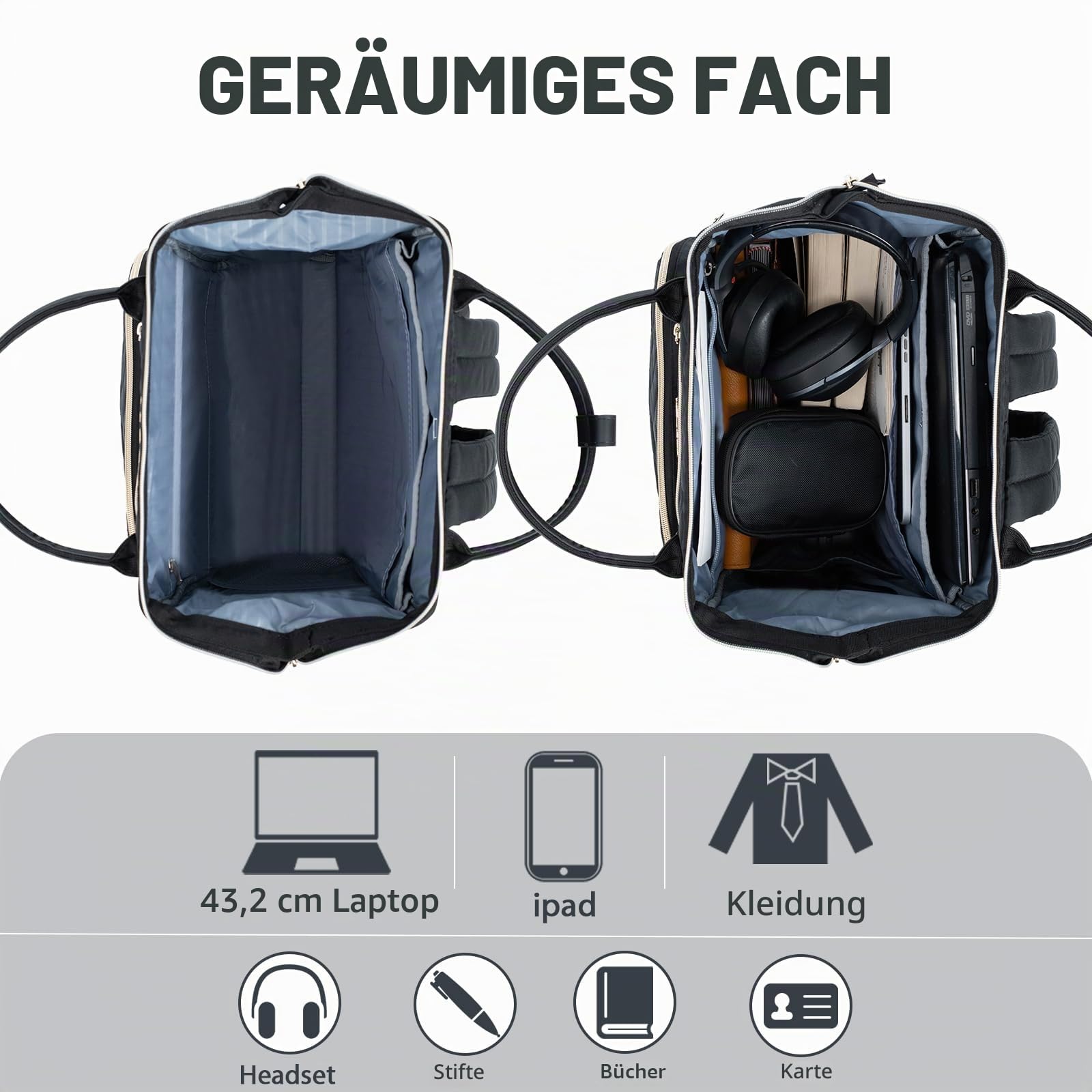 KROSER Laptop-Rucksack Damen 17 Zoll Business Reiserucksack Wasserdicht mit Hartgeschältem Sicherheitsraum Tasche für Männer/Frauen, Schwarz Gesteppt