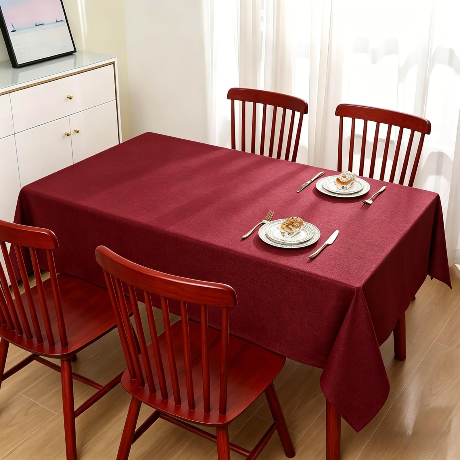 LIHUANE Rectangle Tablecloth 120 x 135 cm Wipe Clean Rectangular Solid Colour Cover Fabric Washable for Garden Dining, Summer, Wedding, Camping, Red Wine