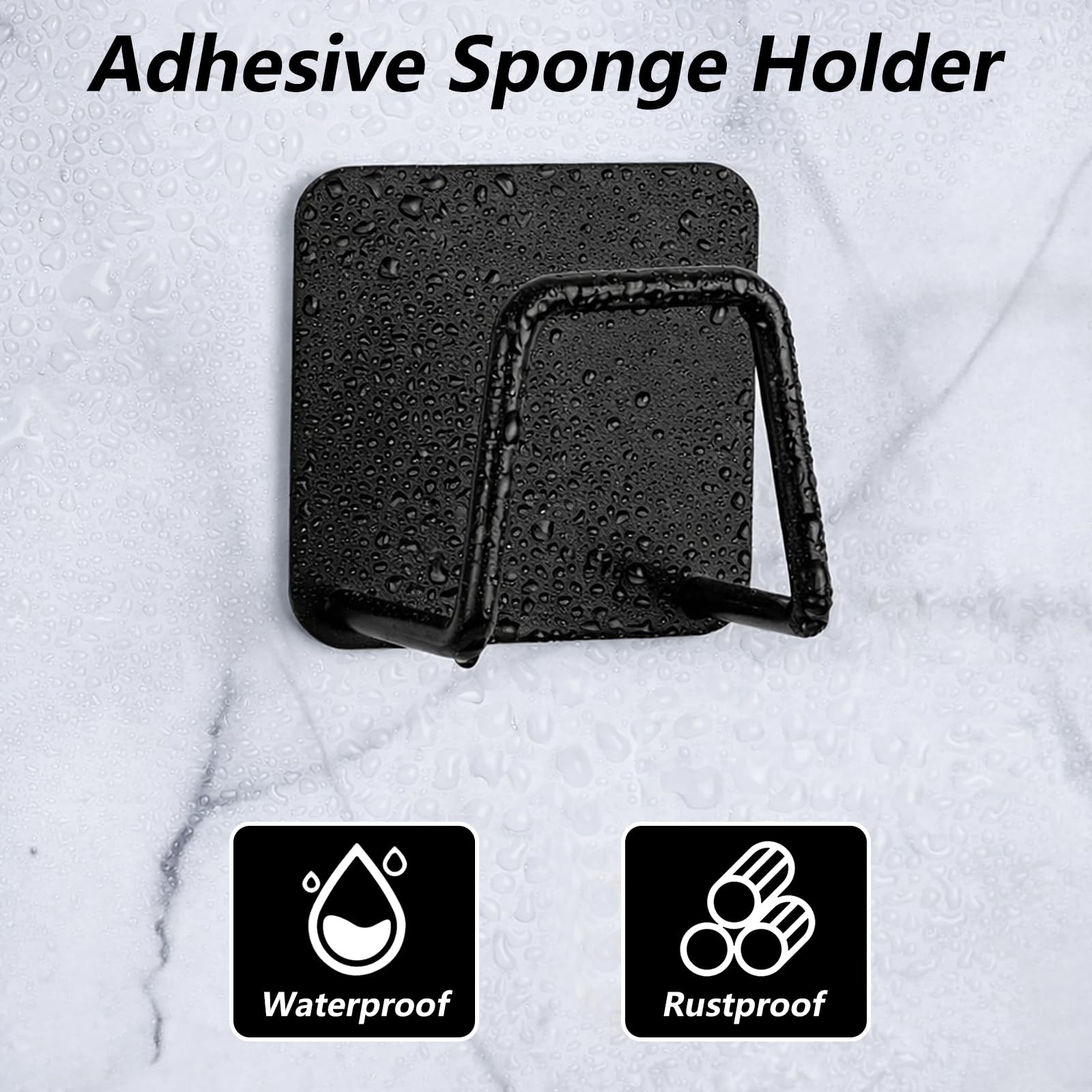Porte Éponge pour Évier Cuisine, Support pour Éponge, Porte Éponge Auto-Adhésifs en Acier Inoxydable pour Organisation Éponges, Brosser, Torchon, Salle de Bain (noir) - 3