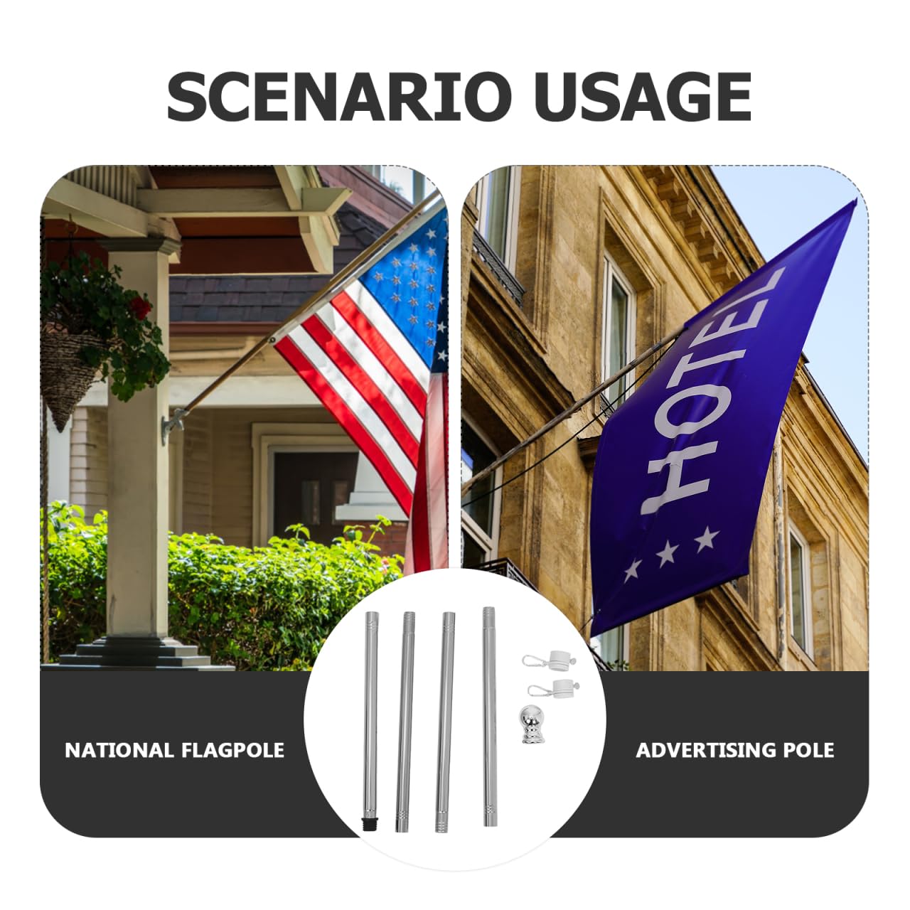Operitacx Mât de Drapeau Mural 150 cm, Porte Drapeau Extérieur en Acier Inoxydable avec Anneaux Rotatifs, Support pour Jardin, Balcon, Terrasse et Façade Non Inclus