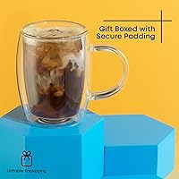 Vista 5 de JoyJolt Double Wall Glasses 13.5-Ounce Insulated Mugs Double Walled Glass Cups For Coffee Tea Set of 2