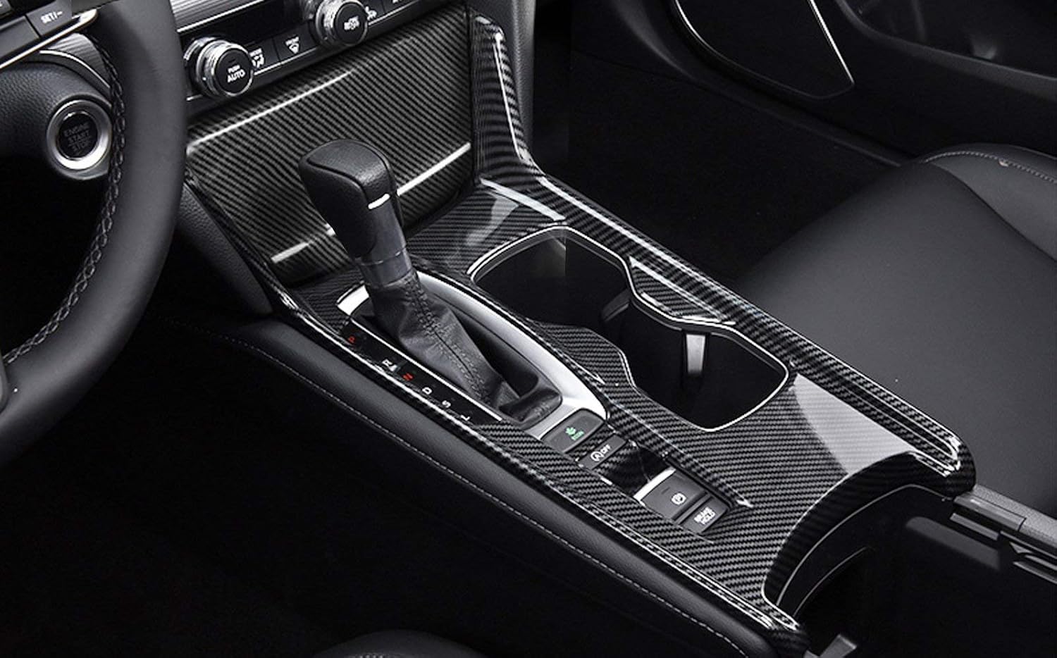 x xotic tech Interior Center Console Gear Shift Frame Panel Water Cup Holder Decoration Cover Trim, Carbon Fiber Pattern, Compatible with Honda Accord 10th Gen 2018-2022 (Gas Version)