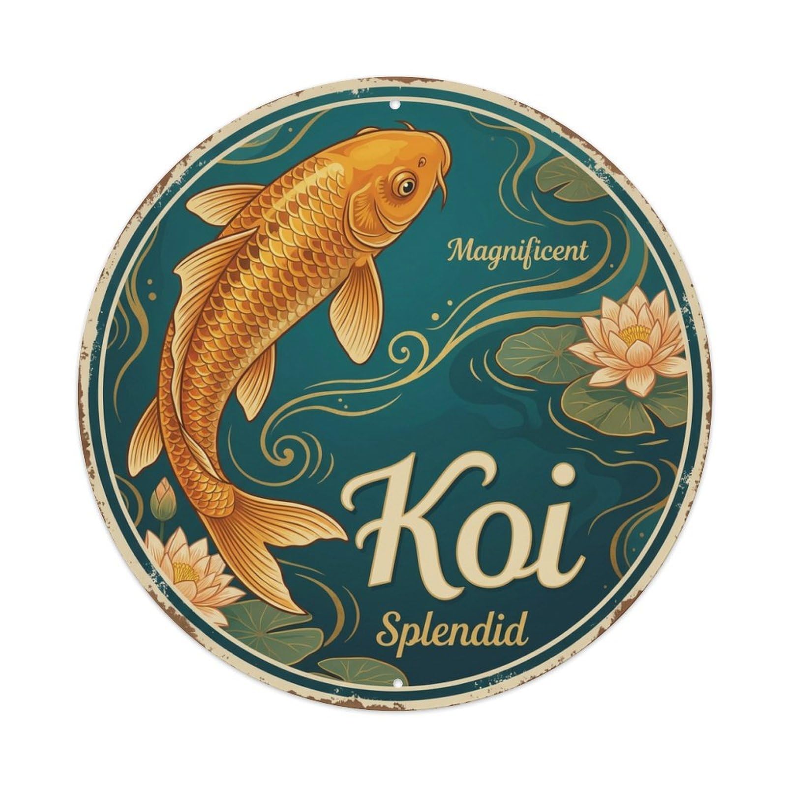 Koi Fish Magnificent Splendid Grand Waters Majestic Noble Metal Tin Sign