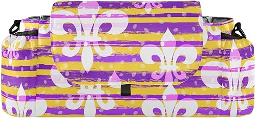 Organizador de cochecito de coche Mardi Gras Carnival Fleur De Lis Grunge Stripes organizador de cochecito con portavasos con correa antideslizante