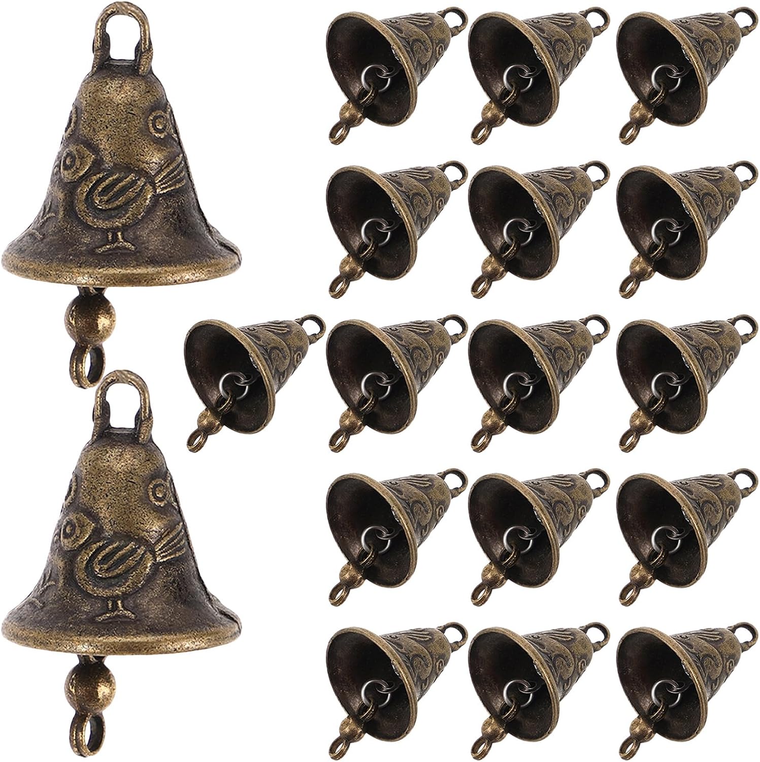 18pcs Crafts Bells: Mini Jingle Bells for Crafts Antiqued for DIY Wind Chimes Holiday Decor Christmas Tree Pet Collar Keychain Charms 0.98x0.91Inch