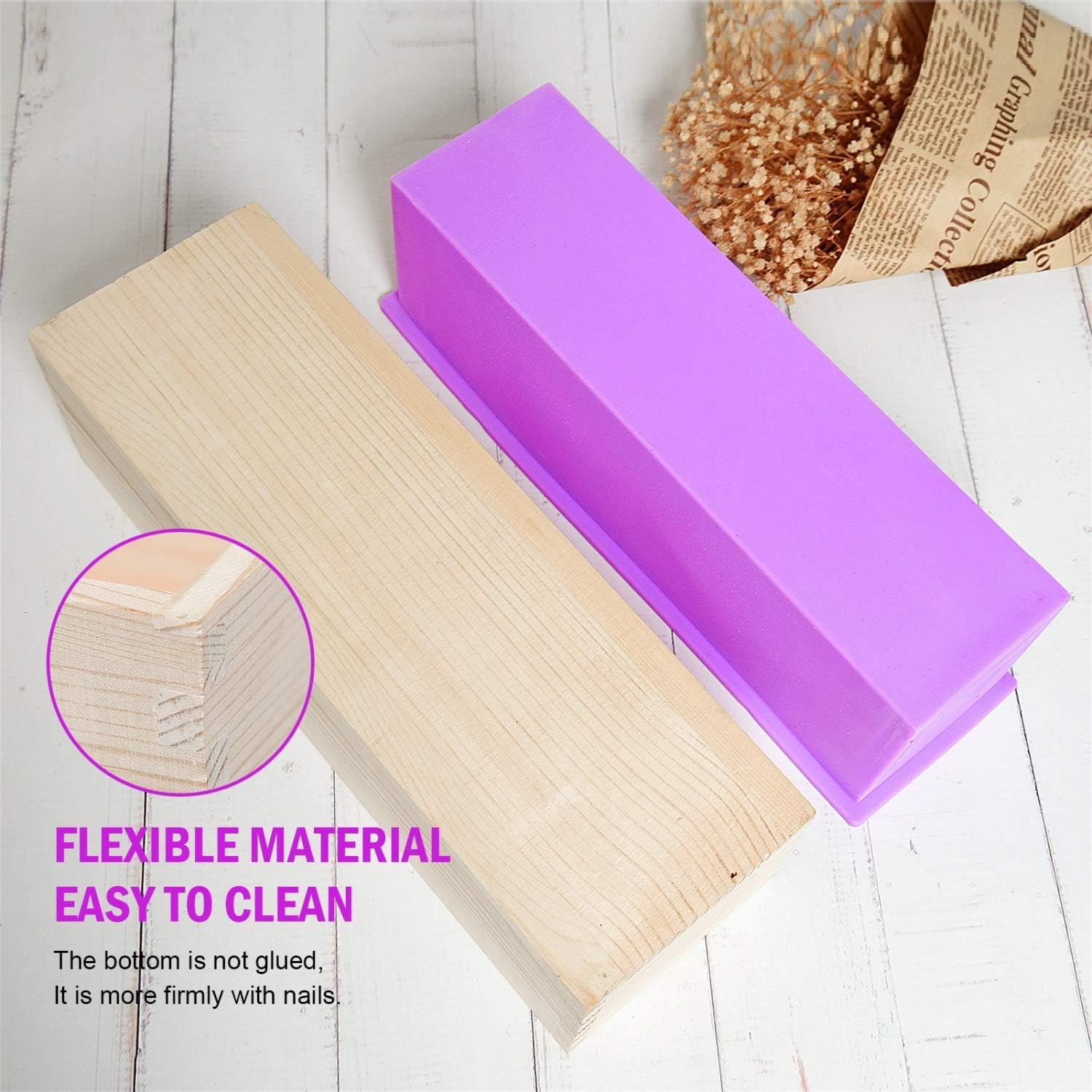 YoleShy 2Pcs Silicone soap molds Kit 42oz Flexible Rectangular Soap Silicone Mold with Wooden Boxes, DIY Tool for soap Making (Purple). : Arts, Crafts & Sewing