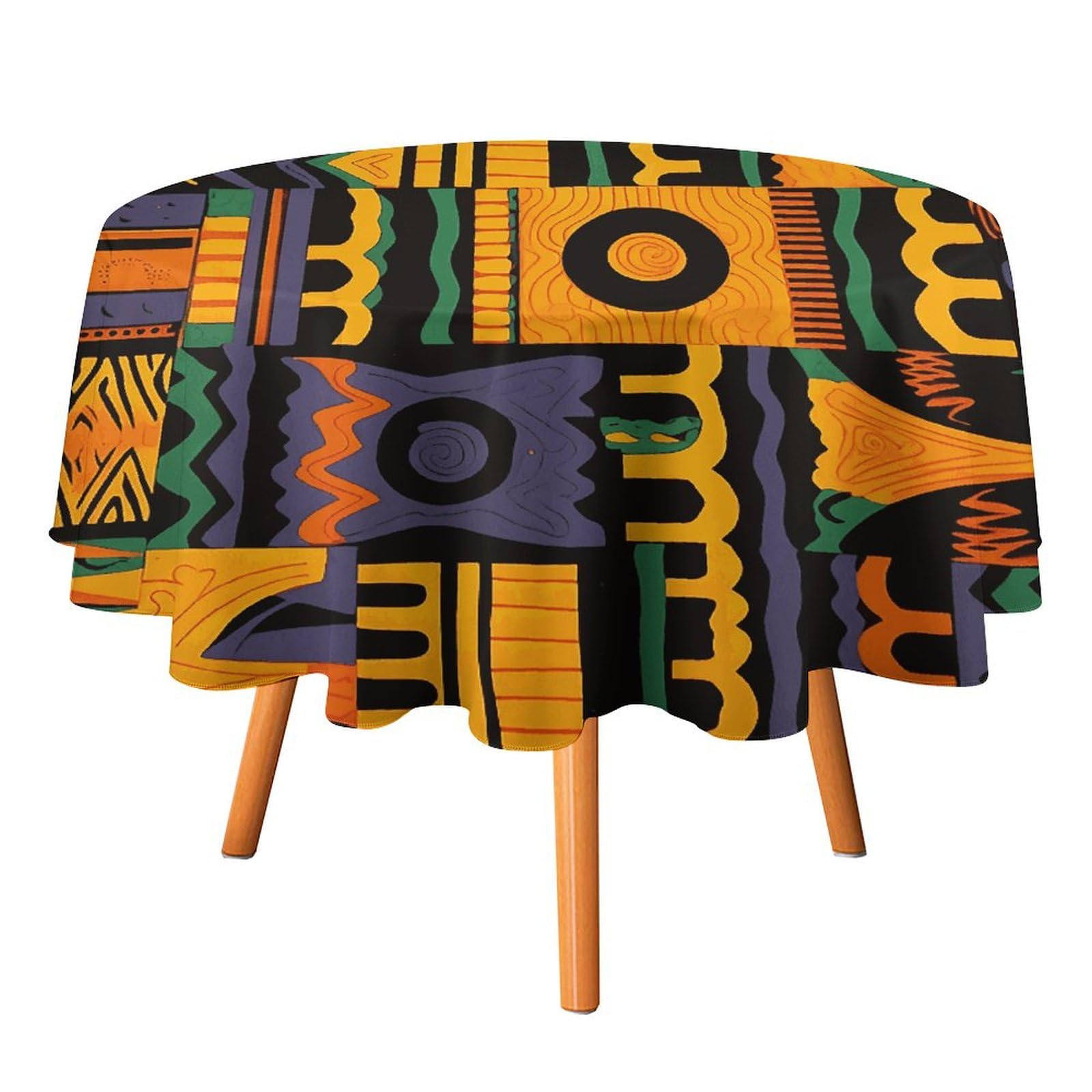 Nappe ronde 177,8 cm lavable motif africain pour en finir avec les taches sur la table de Noël