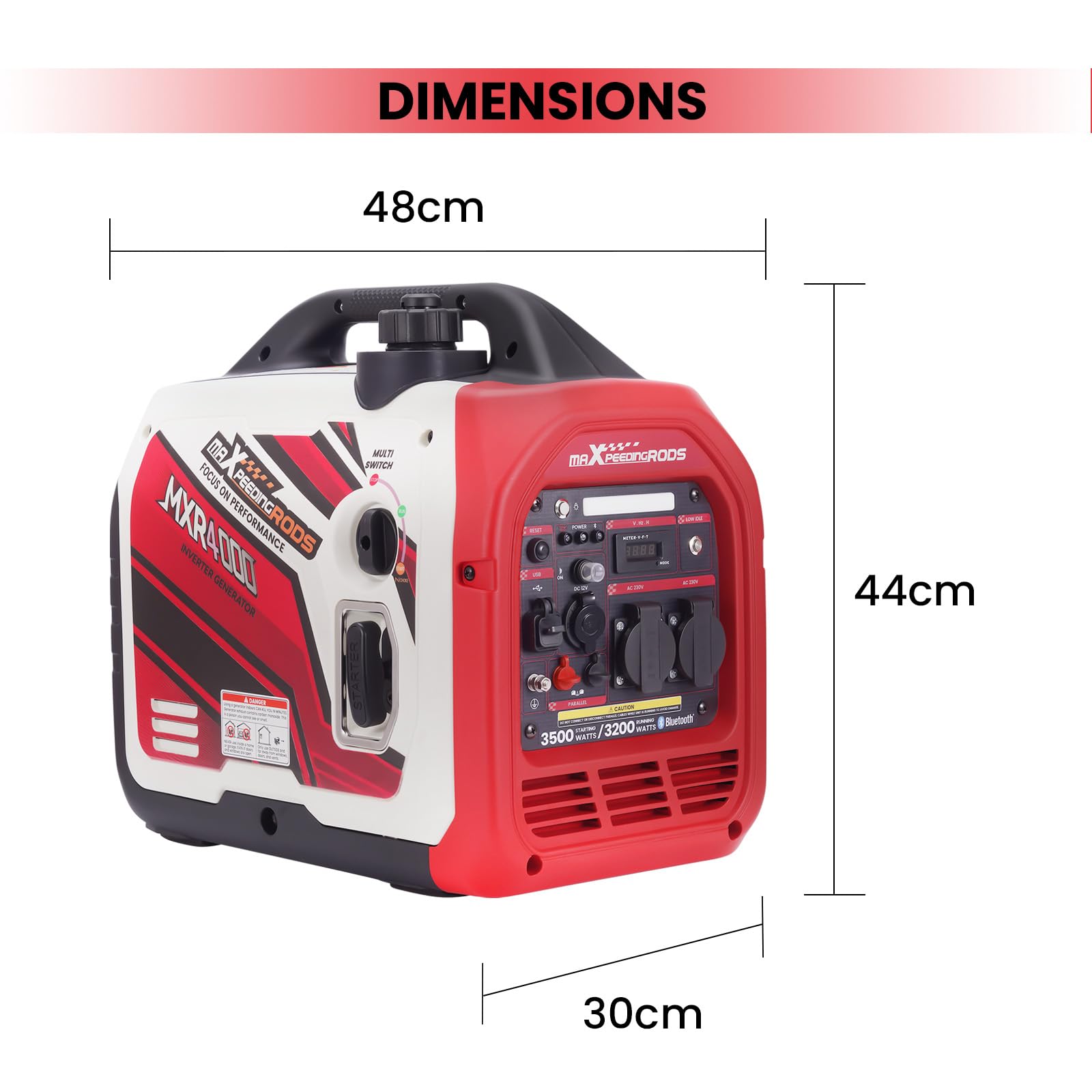 maXpeedingrods Generator pr?du inwertorowy 3500 W, generator benzynowy | zdalnym monitorowaniem danych za pomoc? aplikacji Bluetooth, nadaje si? do kamperów na ?wie?ym powietrzu, do domu