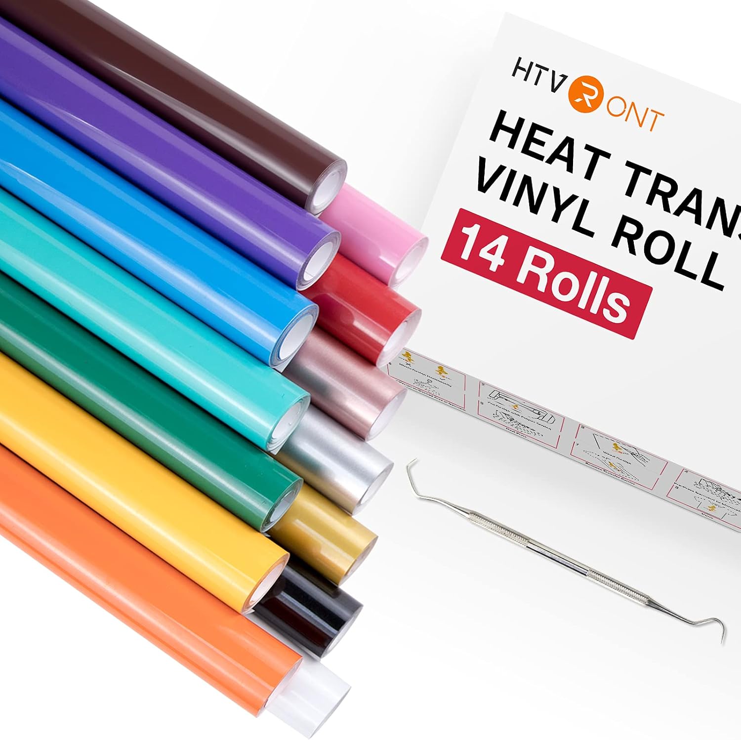 HTVRONT HTV Heat Transfer Vinyl Bundle - 14 Pack 12" x 3FT HTV Vinyl Roll, Iron on Vinyl for Cricut Easy Cut and Weeding(14 Assorted Colors)