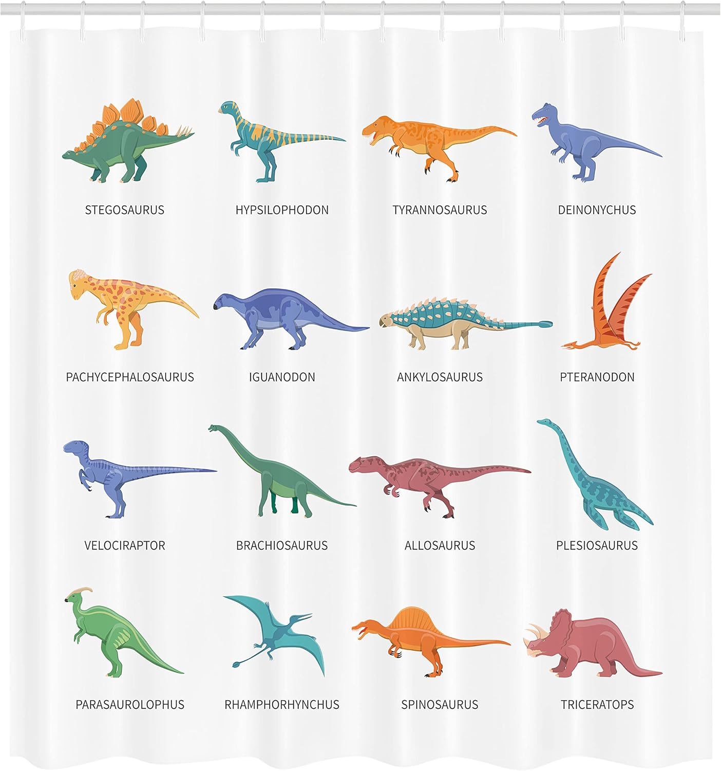 Ambesonne Tyrannosaurus Shower Curtain, Different Type of Dinosaurs Fossil Characters Paleontology Jurassic, Cloth Fabric Bathroom Decor Set with Hooks, 69" W x 70" L, Ceil Blue Orange