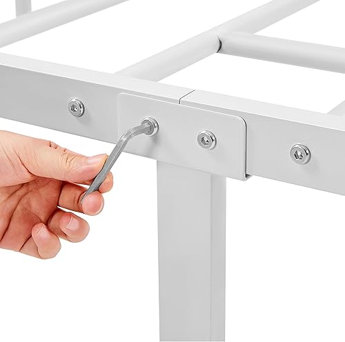 Miniatura 9 de Yaheetech Plataforma de cama de metal tamaño individual con cabecero y estribobase de colchónalmacenamiento debajo de la cama, color blanco