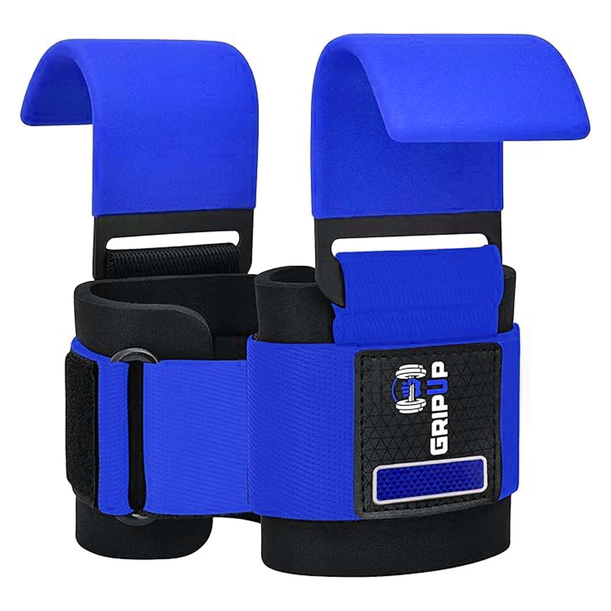 GripUp Weight Lifting Hooks – 8mm neoprene padded wrist wraps with non-slip rubber grip for deadlifts, powerlifting, chin-ups, and bodybuilding. Perfect gym straps for men and women. (Blue) — image 1