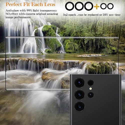 Miniatura 5 de Paquete de 5+5 protectores de lente de cámara compatibles con Samsung Galaxy S23 Ultra, fácil instalación y vidrio templado de lente