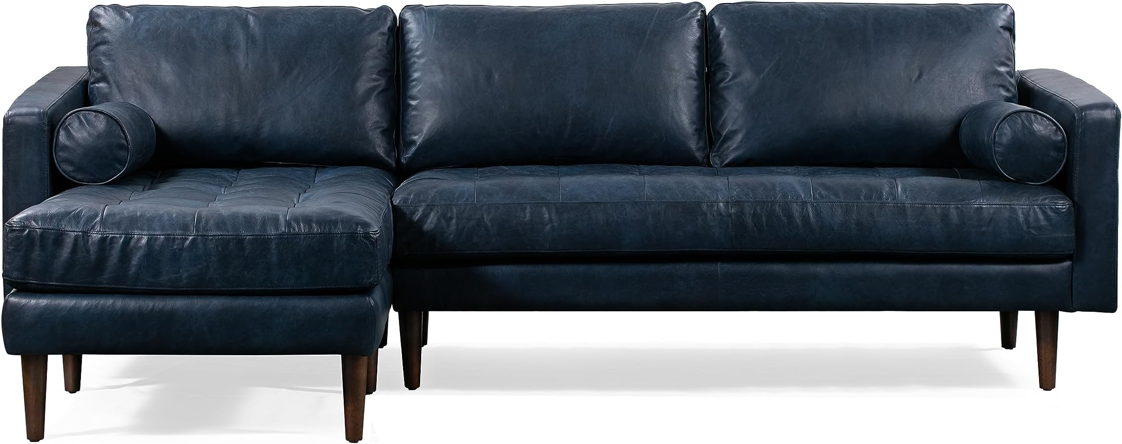 POLY & BARK Napa 104.5" Left-Facing Sectional Sofa in Full-Grain Semi-Aniline Italian Tanned Leather in Midnight Blue