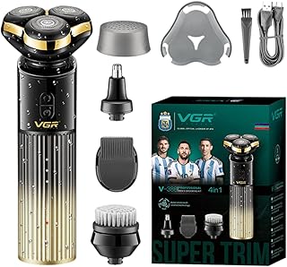 ماكينه حلاقة دوارة للرجال V-388 متعددة الاستخدامات مقاومة للماء بدرجة IPX7 مناسبة للاستعمال الجاف والرطب سمارت تكنولوجي وقت التشغيل 180 دقيقة بطارية ليثيوم أيون بقوة 1800 MAH