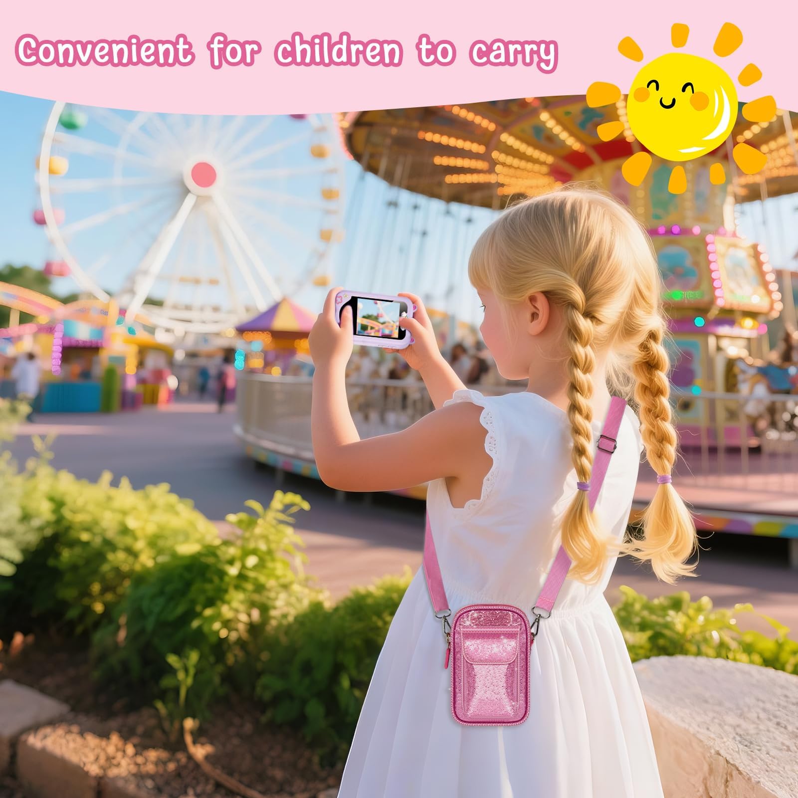 Teléfono inteligente para niños para niñas, bolsa universal para Luoba/para Yosfeng/para WEOLULI/para UCIDCI y más, bolsa de polvo con purpurina con correa de hombro extraíble para teléfono de 5