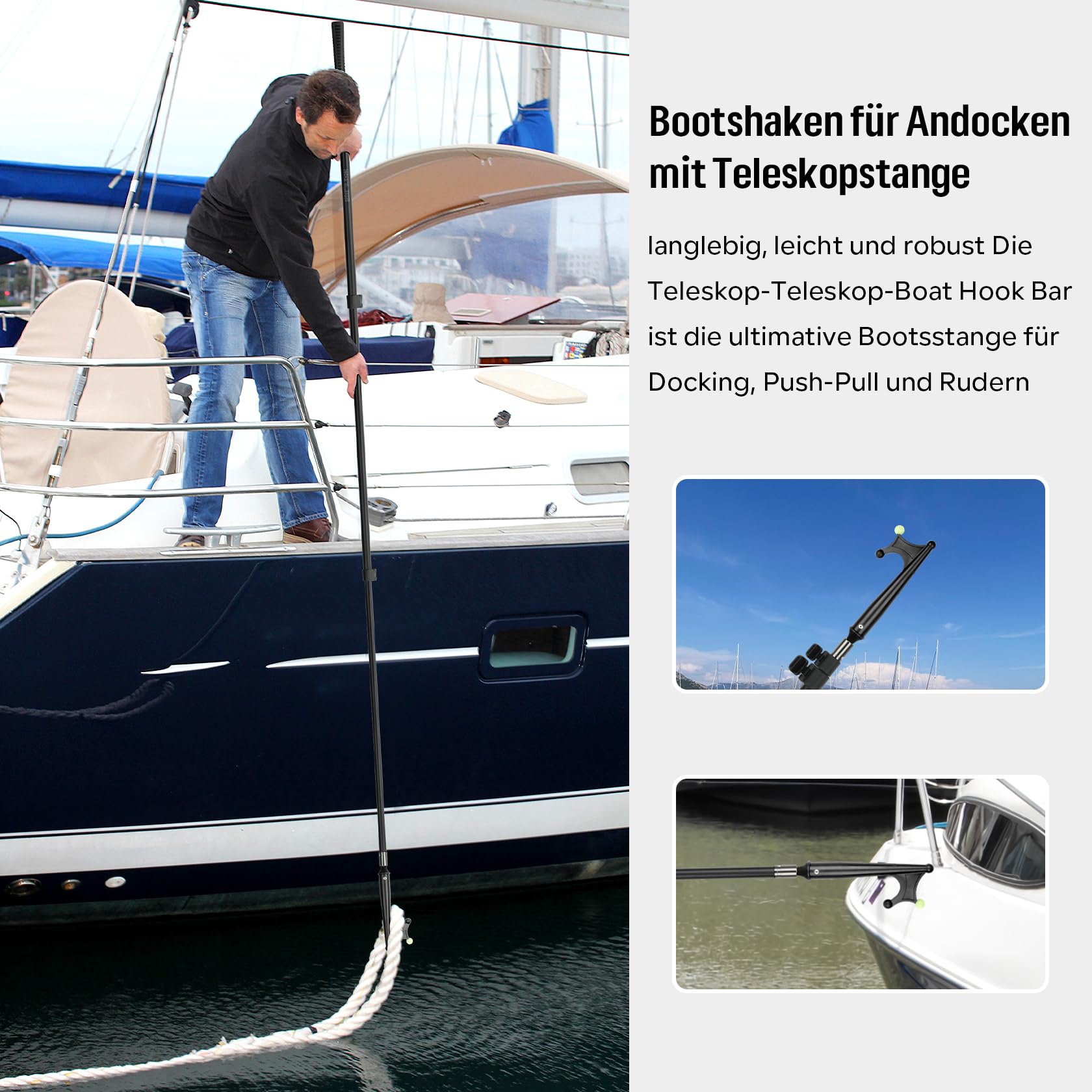 SAN LIKE Asta Telescopica per Agganciare, Accessori Barca per Nautica Sccessori Barche, Ganci da Barca con Perline Luminose Boat Hooks, Mezzo Marinaio in Alluminio Leggeri Durevoli per L'attracco