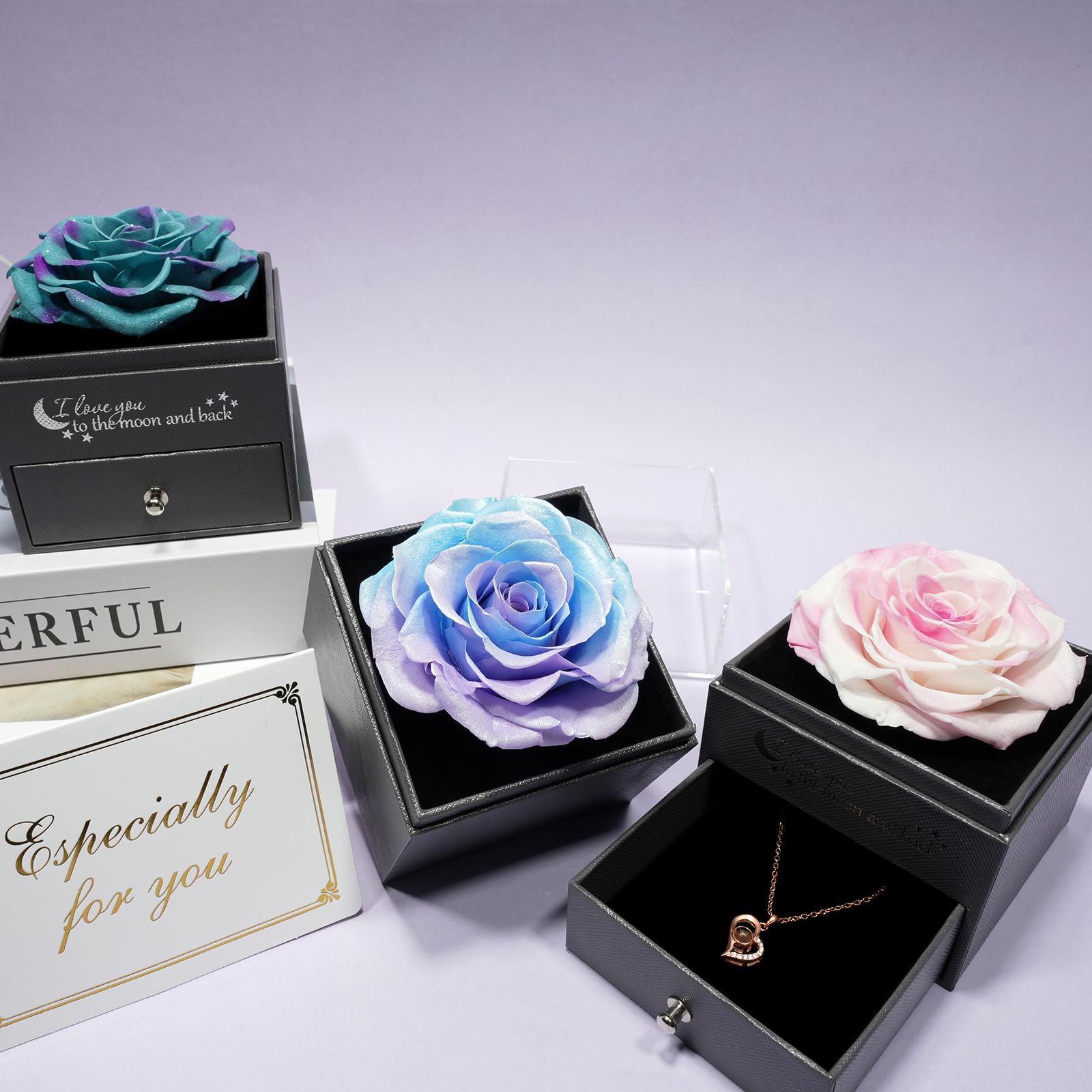Yamonic Rosa Eterna Regalo Donna,Rosa Stabilizzata con Collana Donna,Regali San Valentino per lei,Idea Regalo per Lei,Confezione Regali Compleanno Anniversario Festa della Mamma Natale