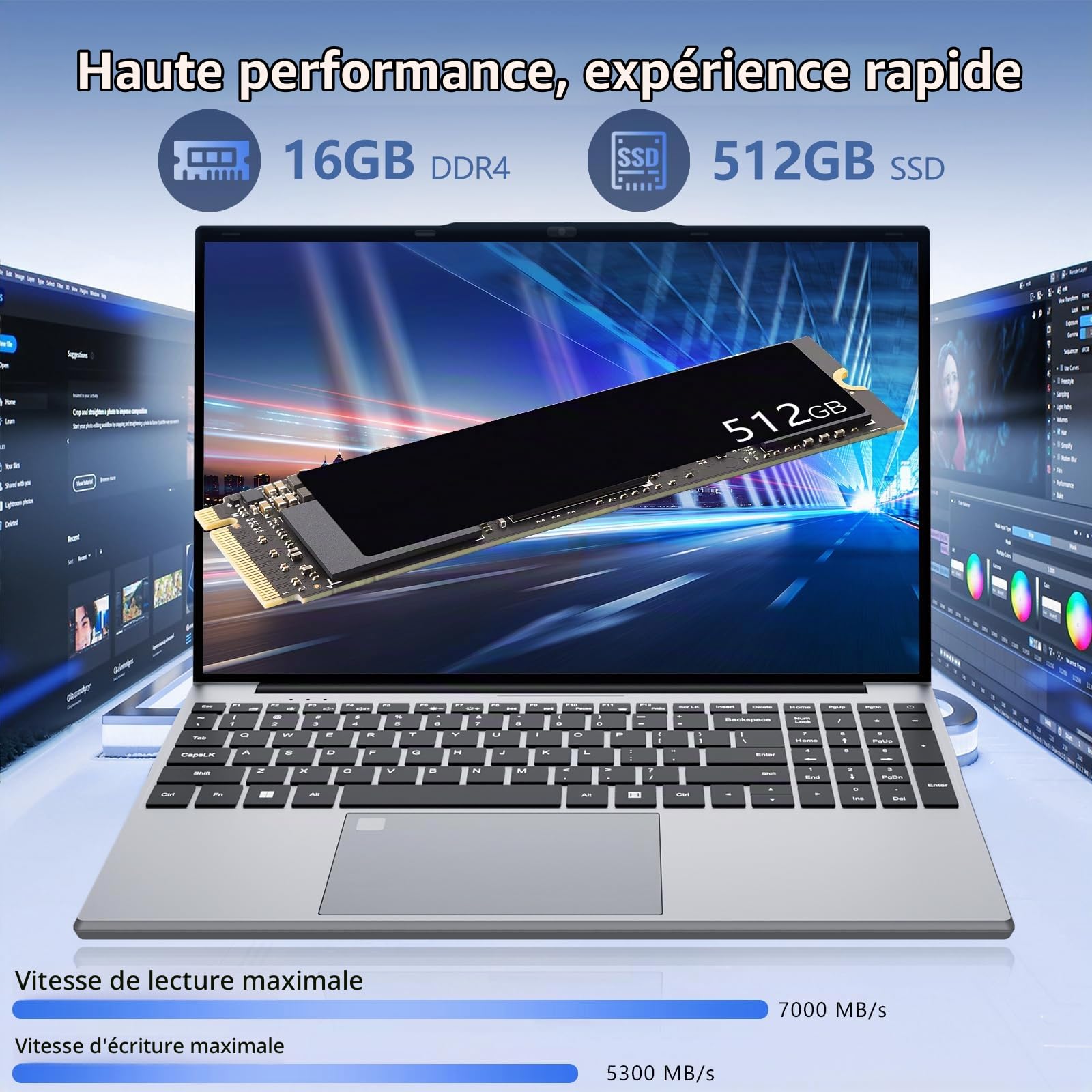 15,6 Pouces Ordinateur Portable Celeron N5095 Processeur, PC Portable Win 11 16 Go RAM DDR4 512 Go SSD, Laptop FHD IPS Déverrouillage Empreinte Digitale Clavier Rétroéclairé USB 3.0 HDMI Bluetooth