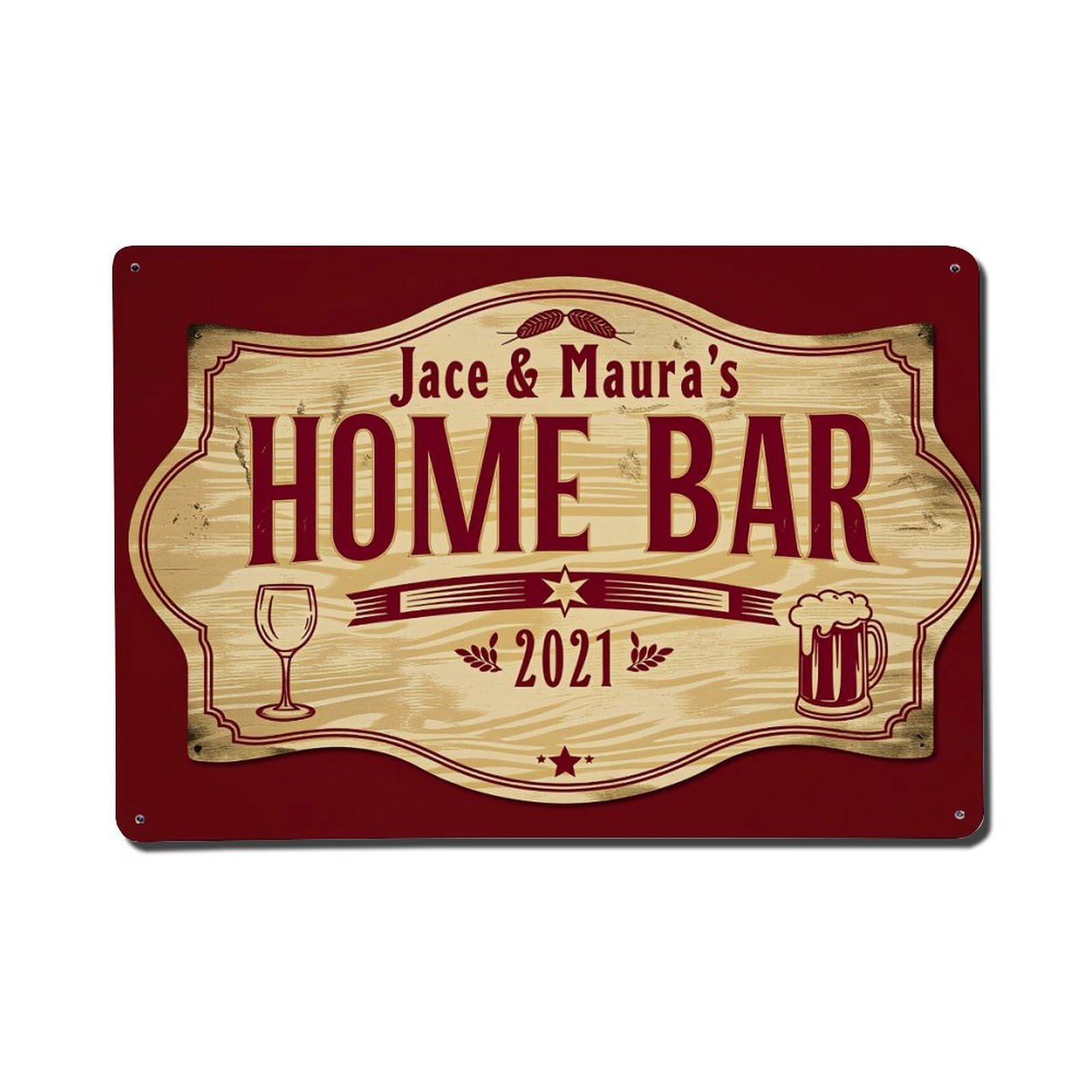 Wooden Style Sign With Wine And Beer Tin Sign Vintage Metal Poster, Home Bar Garage Man Cave Cafe Indoor & Outdoor Wall Decoration 8x12Inches