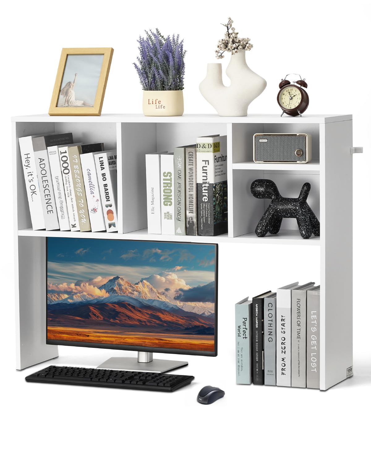 VEVOR Desktop Bookshelf, Storage Organizer with 5 Shelves for Computer Desk, Wooden Shelf Desk Hutch with Anti-Slip Feet Pads, Desk Top Display Rack