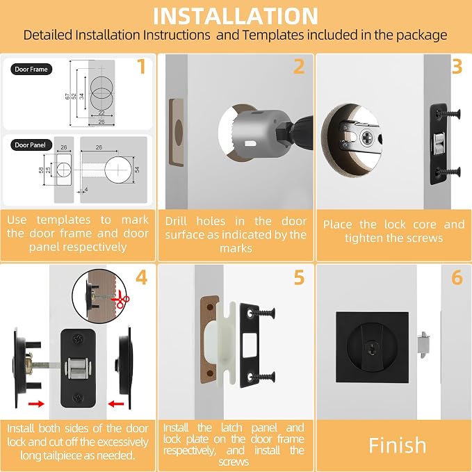 Cerradura de Puerta Empotrada con Llave, Negro Mate miniatura 7