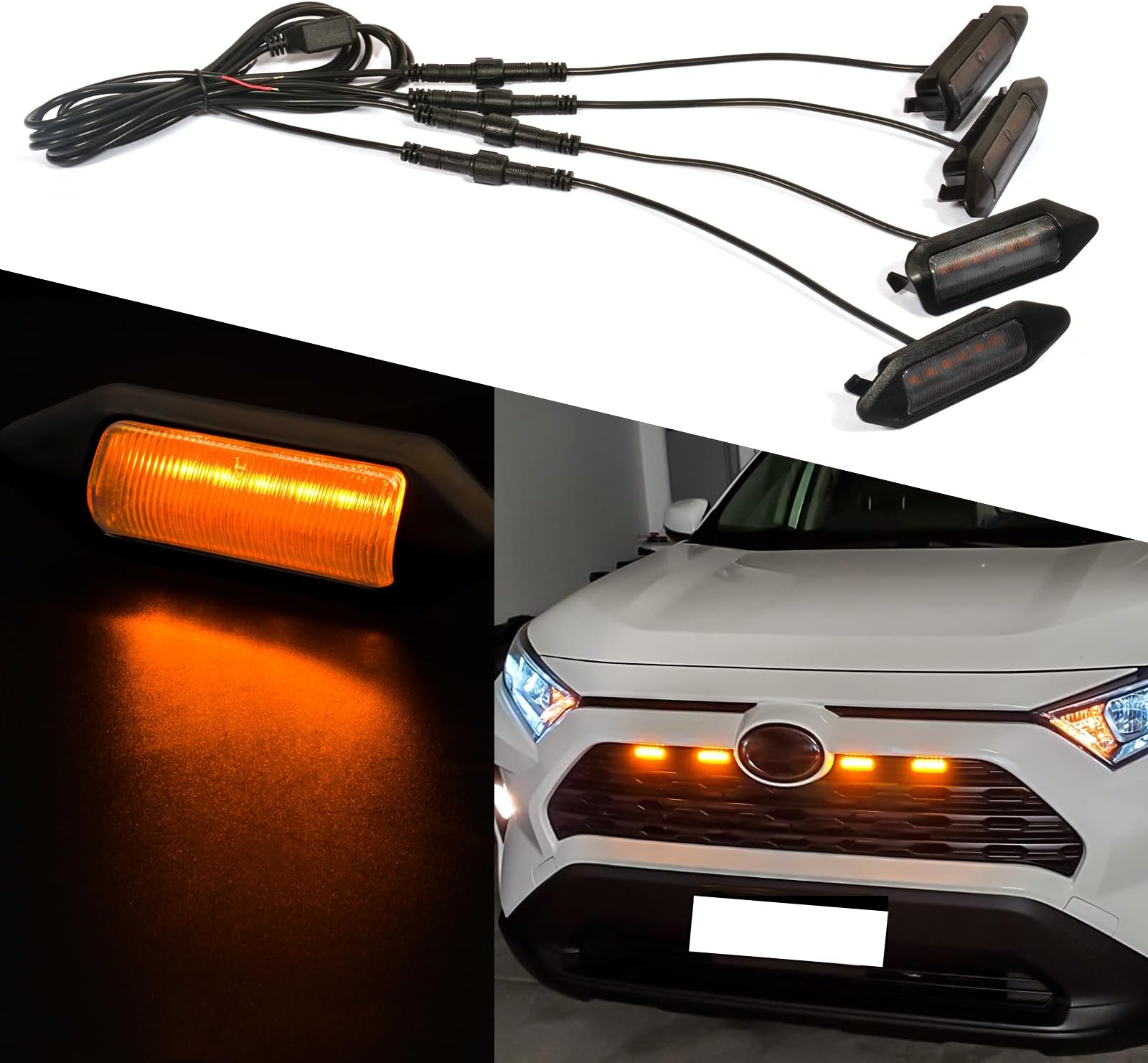 Raptor Lights Compatible with 2023 Toyota RAV4 LED Grill Lights 2019 2020 2021 2022 Rav4 LE/XLE/SE/XSE Front grille lights Amber Light