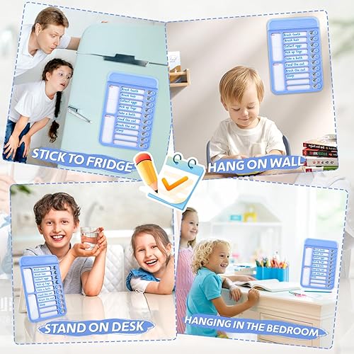 Miniatura 4 de Paquete de 2 tablas de tareas borrables para niños, lista magnética de tareas reutilizables con papel de borrado en seco, tabla de programación de