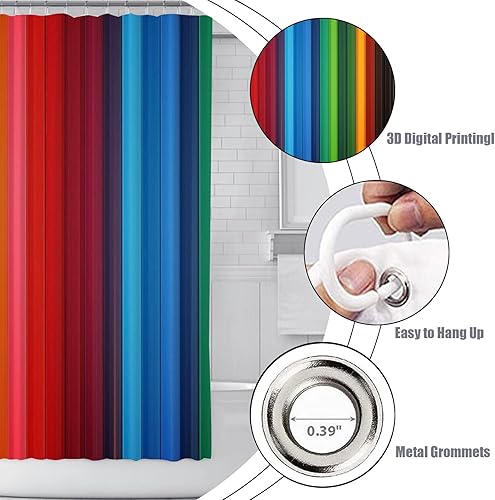 Miniatura 5 de Cortina de ducha de arco iris, lavable para niños, bonita cortina de ducha impermeable de tela de poliéster con 12 ganchos, decoración de baño, 72 x
