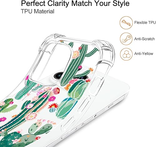 Miniatura 4 de Lapac Funda compatible con iPhone 14 Pro Max, planta suculenta de cactus y cactus, flor rosa floral para mujer, funda transparente de plantas verdes