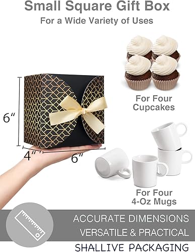 Miniatura 3 de Shallive 12 cajas negras pequeñas de 6 x 6 x 4 pulgadas, cajas de regalo pequeñas con tapas y cinta, caja de regalo para padrinos de boda, caja