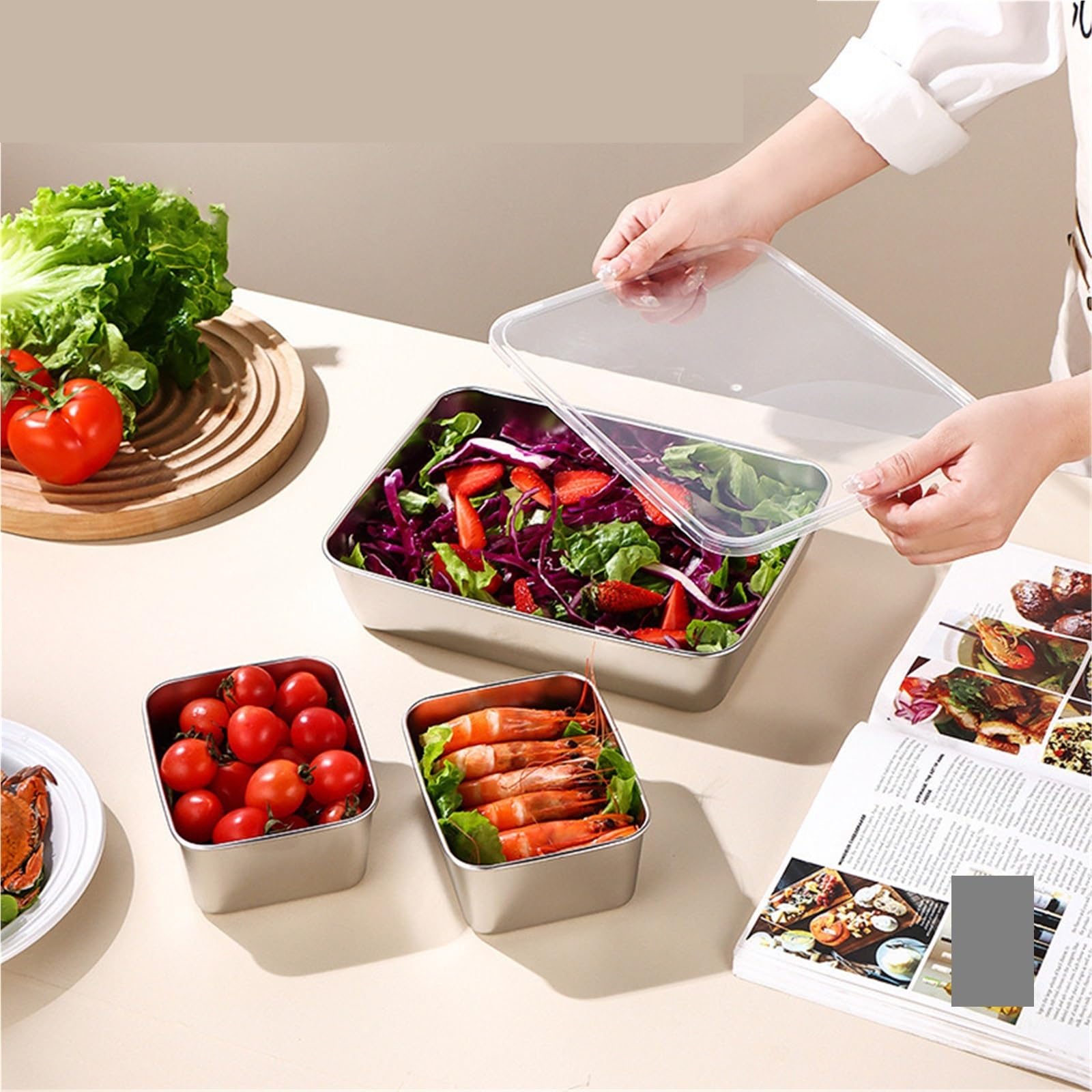 Scatola di conservazione in acciaio inossidabile da 6 pezzi con coperchio Per Cucina
