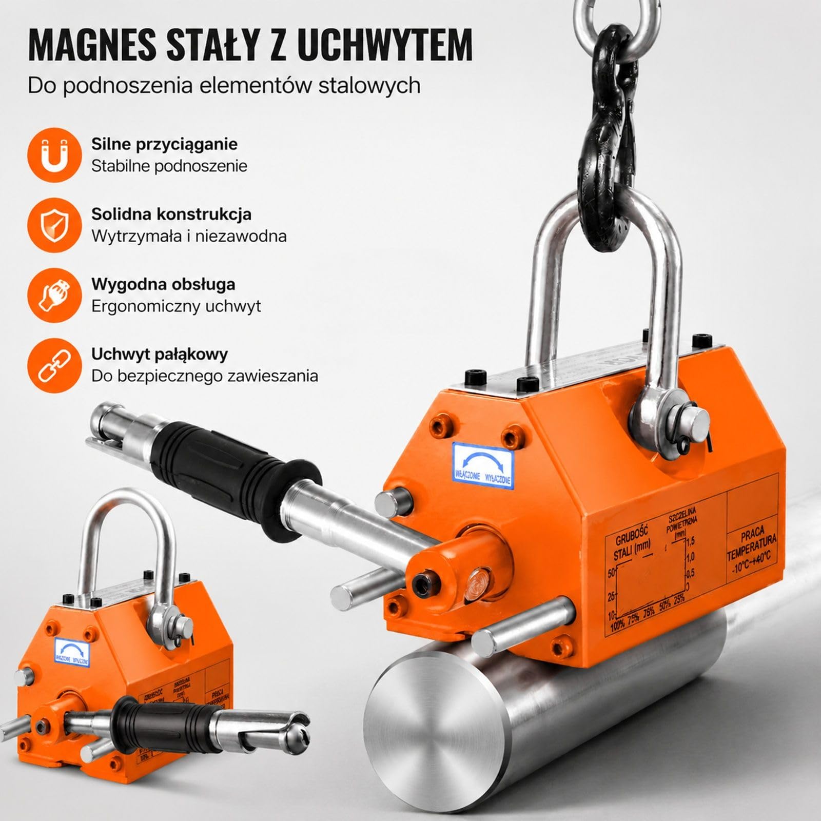 Magnes trwały 300 kg, żółty neodymowy podnośnik dźwigowy z hakiem i rowkiem U do blachy stalowej oraz okrągłych prętów