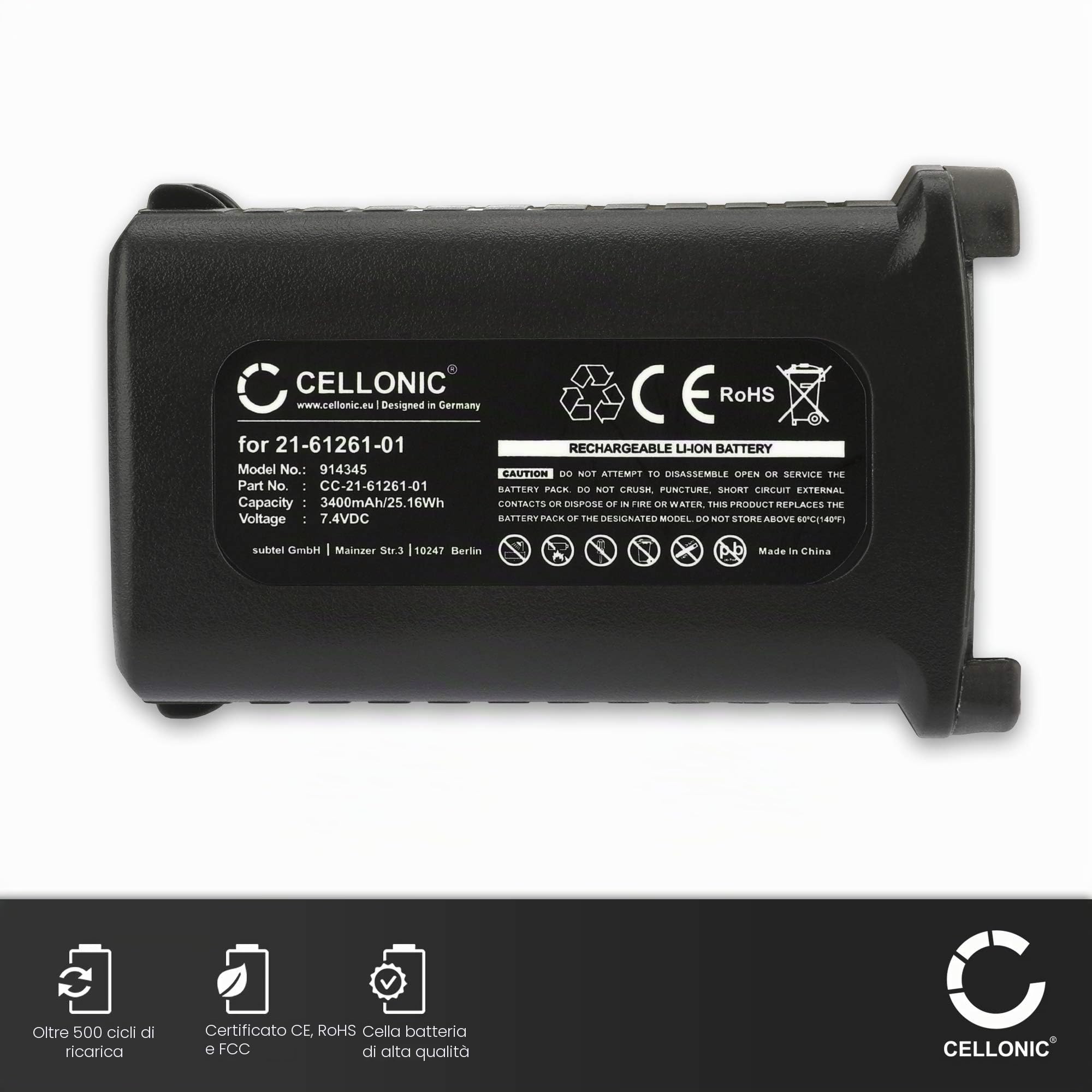 CELLONIC 1x Batteria per Scanner per codici a barra Compatibile con Motorola Symbol MC909, MC9190, MC9090, Compatibile con Motorola 82-111734-02 – (3400mAh, 7.4V)