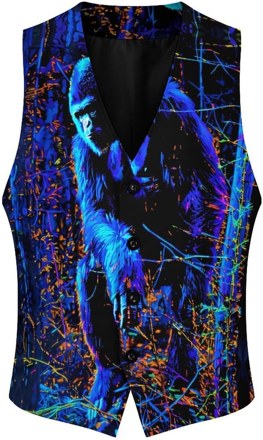 Bigfoot Blacklight Mens Vest Formal Waistcoat Tuxedo with Pocket Suit Vests for Wedding Party