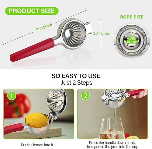 Miniatura 5 de Vakoo - Exprimidor manual de limón de acero inoxidable para lima cítricos limón y naranjas pequeñas color rojo