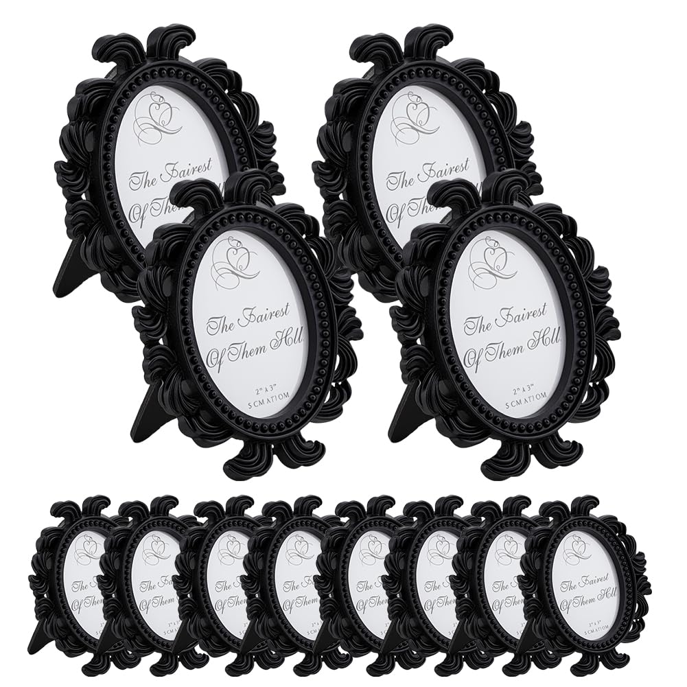 Mini cadres photo ovales baroque en résine noire lot de 12, parfaits pour cadeaux de mariage
