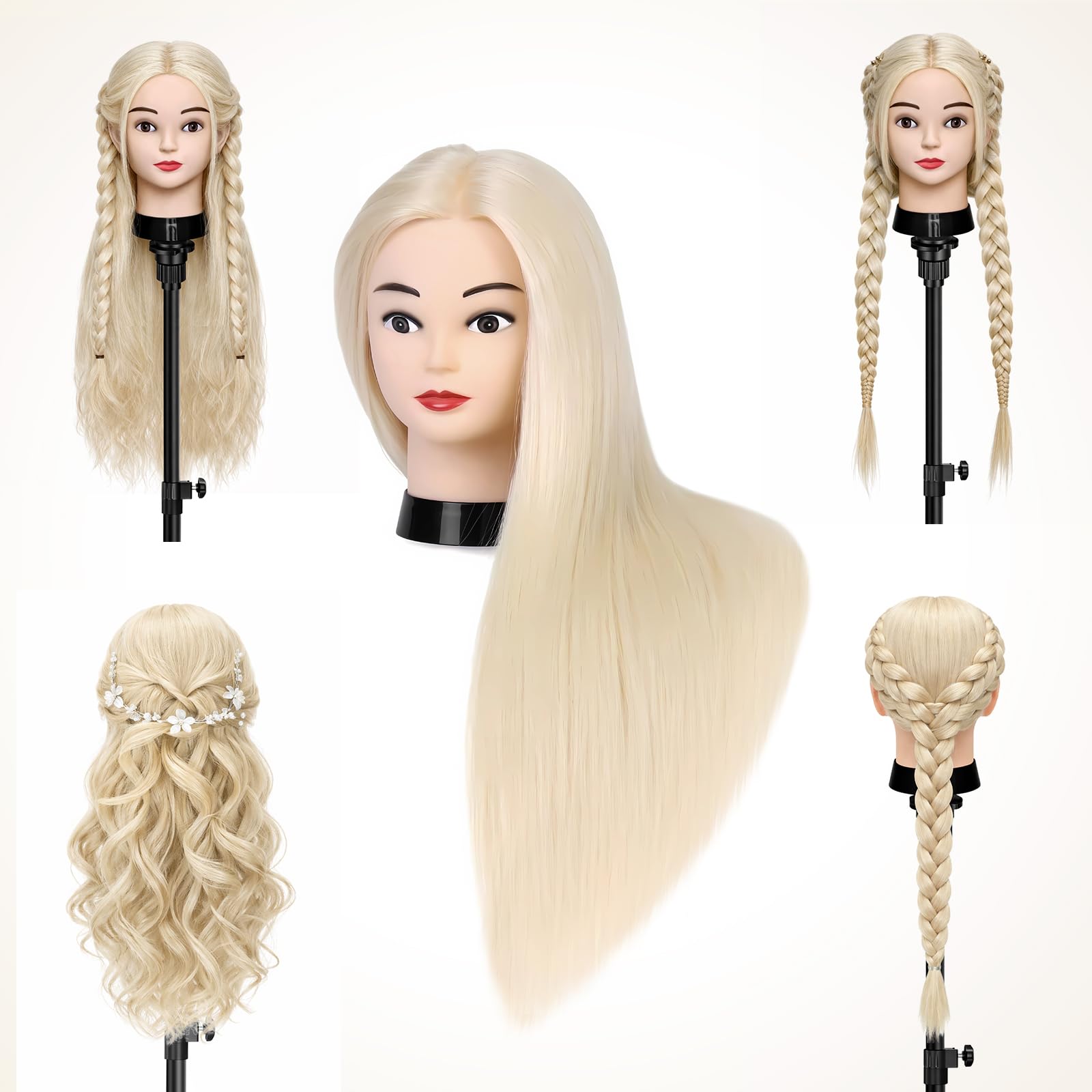 TwoWin Trainingsköpfe 80% Echtes Haar Blond Friseur Training Modell Mannequin Kopf mit Halterung Styling Glätten Locken Dauerwelle