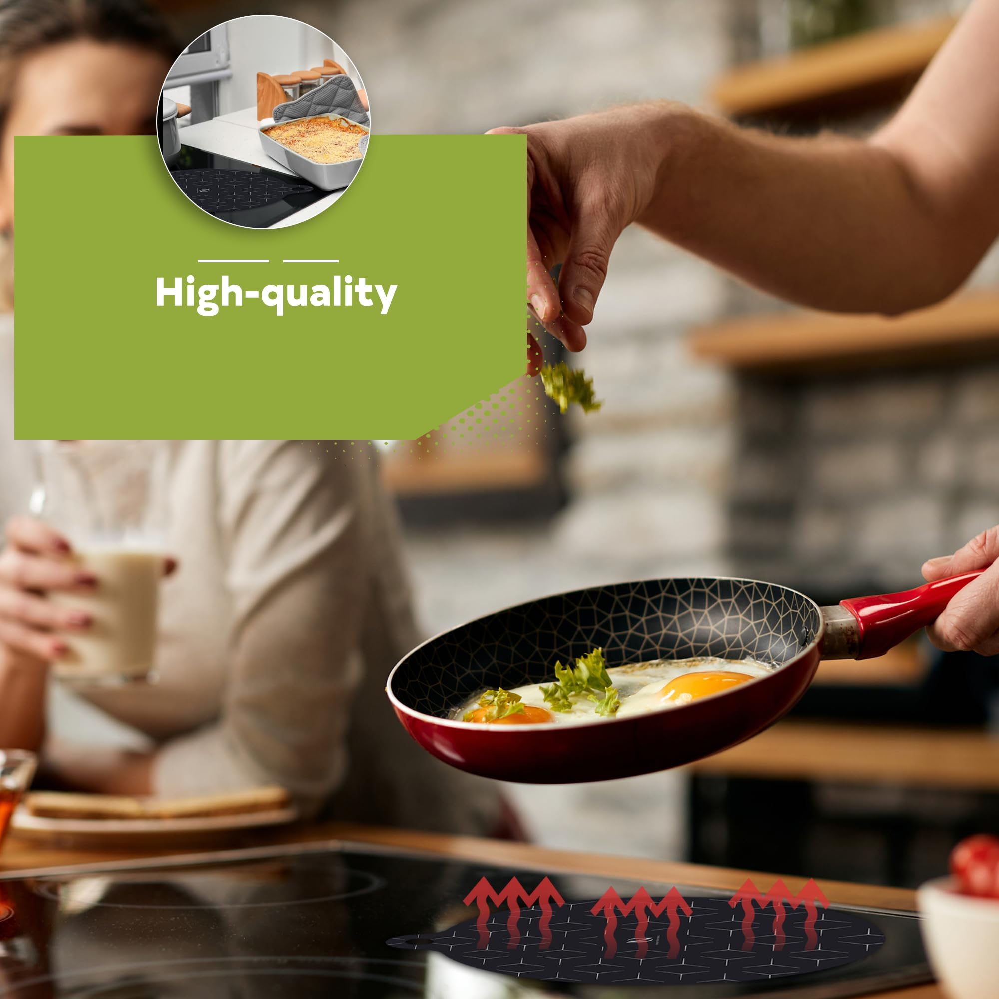 HI NATURE™ Tappetino a Induzione 4 Pezzi in Silicone Nero | Protezione Piano Induzione e Copertura Piano Cottura | Tappetini Protettivi per Fornelli a Induzione e Sottopentola per (4x, 4, Pezzi)