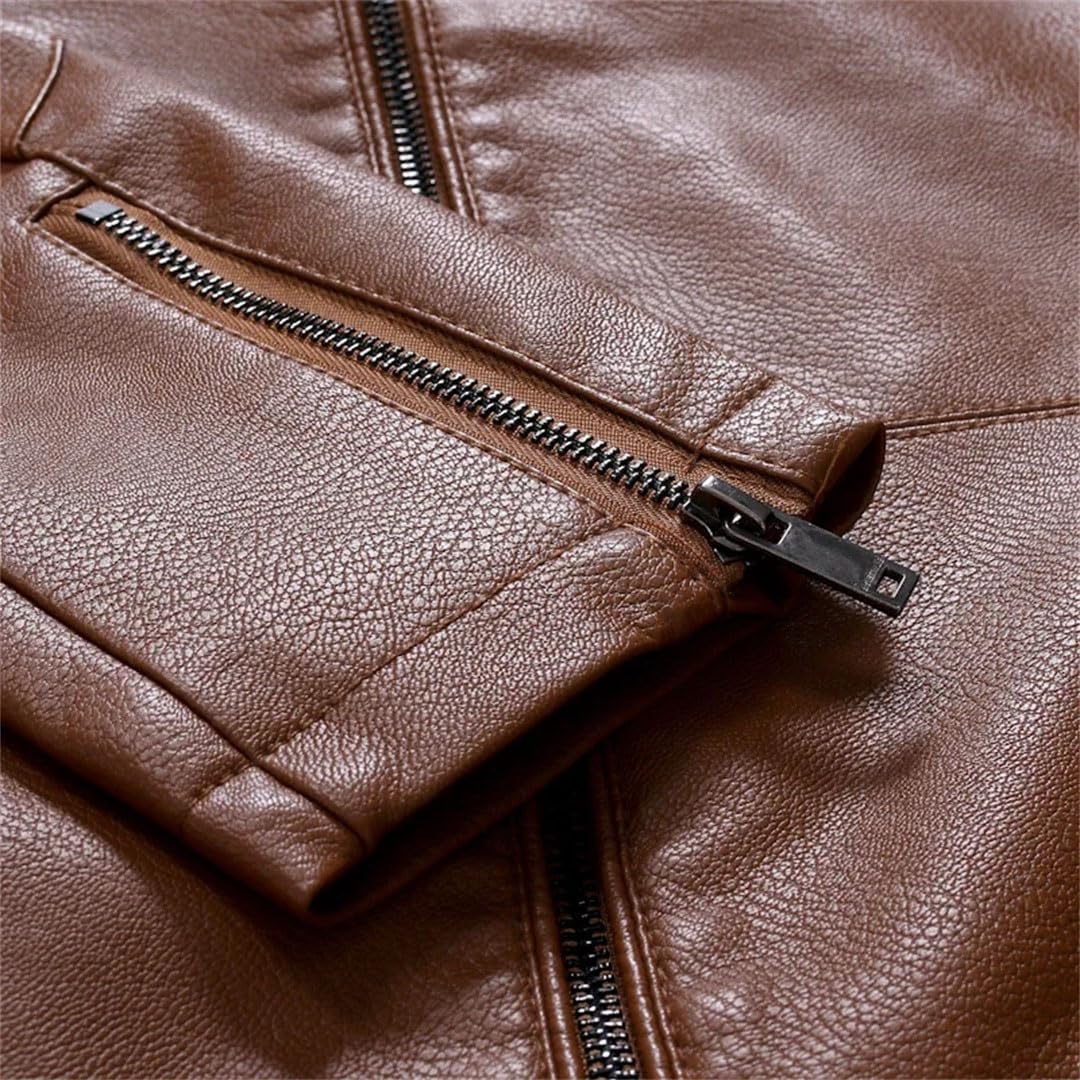 Giacca da uomo in pelle sintetica in poliuretano, da motociclista, slim fit