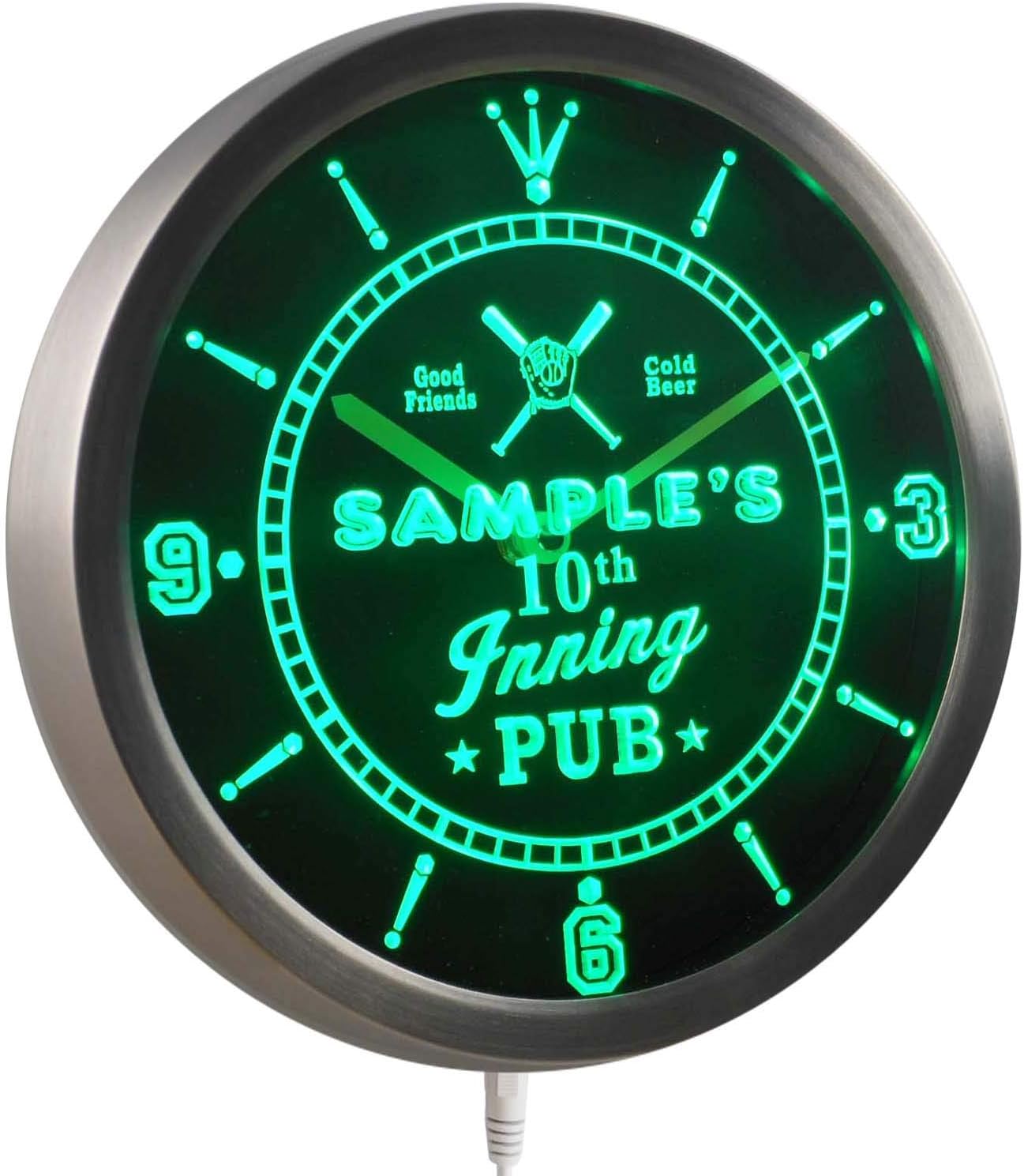 ADVPRO ncpo-tm Baseball 10th Inning Pub Personalized Your Name Bar Neon Sign LED Wall Clock