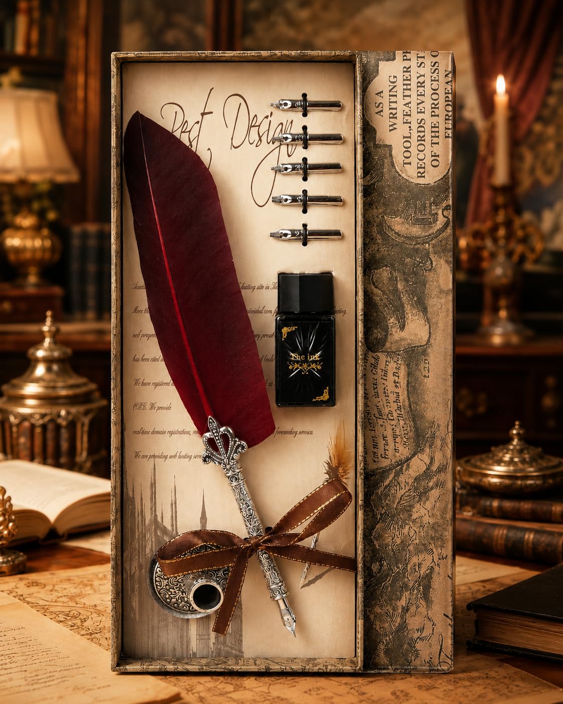 VABNEER Penna Piuma Inchiostro Pennino Metallico Penna d'Oca da Scrittura per uso Personale, Regalo Esecutivo e Antico Arredamento da Scrivania (con inchiostro)