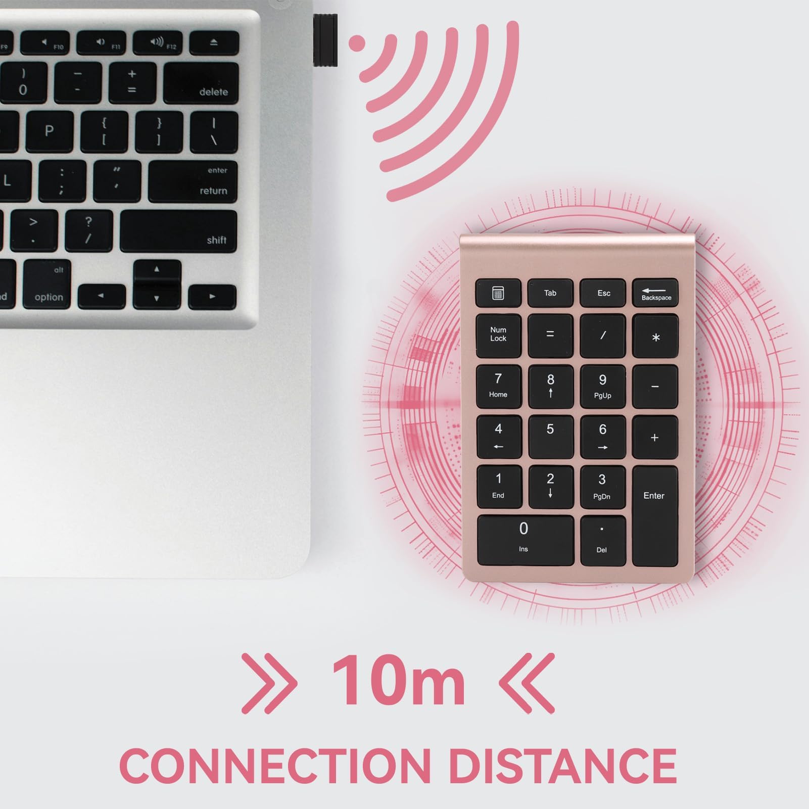 Agatige Mini Teclado Numérico de 22 Teclas, Teclado Numérico Inalámbrico Portátil de 2.4G con Receptor USB para Computadora de Escritorio Portátil Entrada de Datos de Acceso Directo a PC(Oro Rosa)