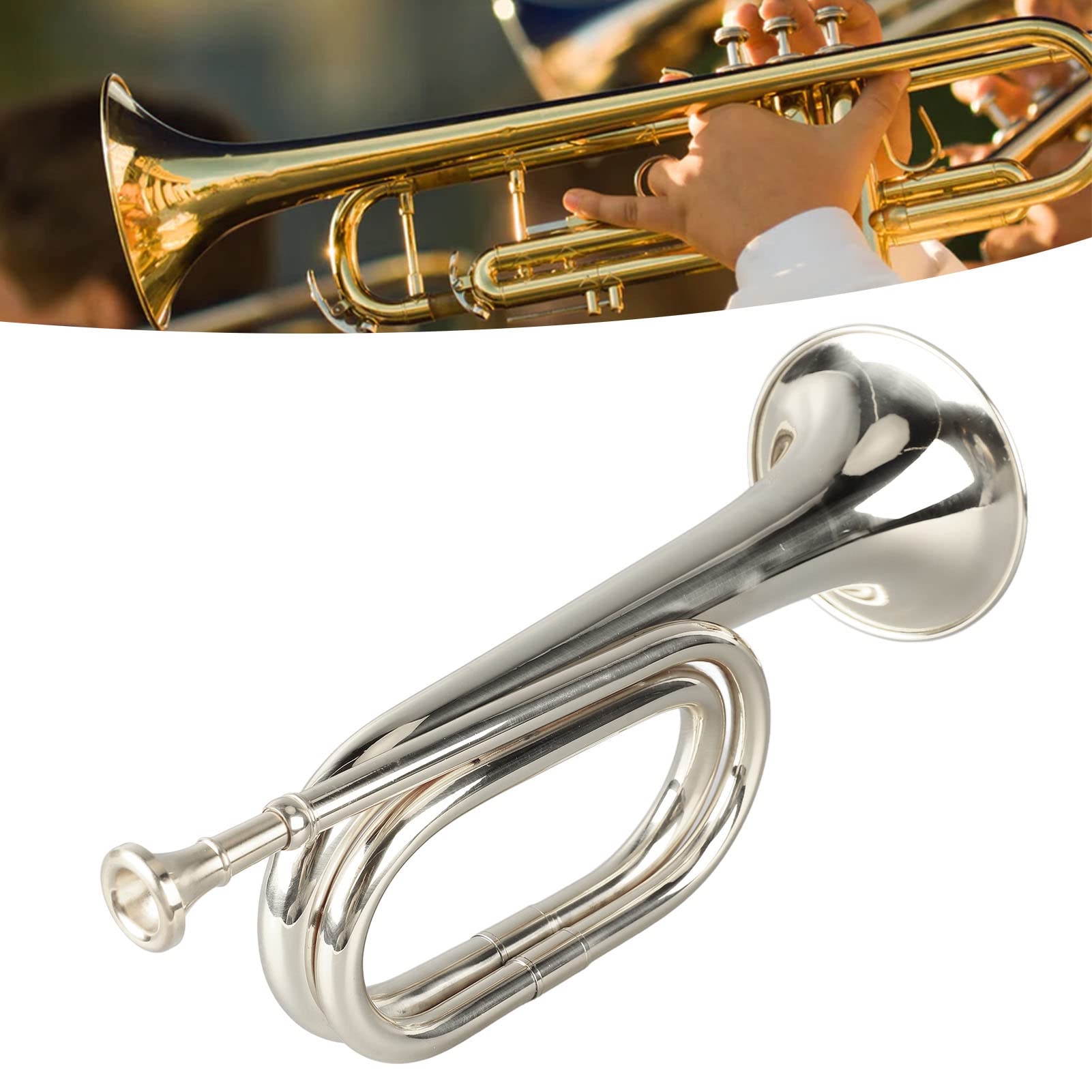 Trompete Im Militärstil, C-Taste, Messing, Einfach zu Spielende Trompete mit Mundstück für Anfänger (Silver)
